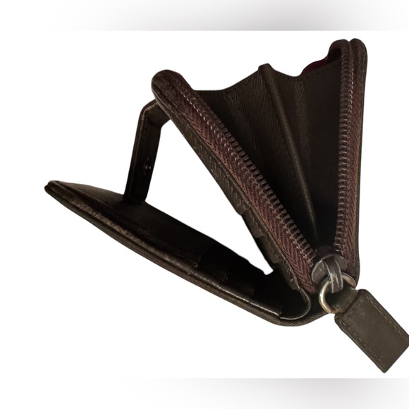 Prada compact wallet brown nylon and Saviano leather separate zipper change area - Picture 7 of 11